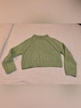 ASOS Mint Green Cable Knit Cropped Crewneck Sweater